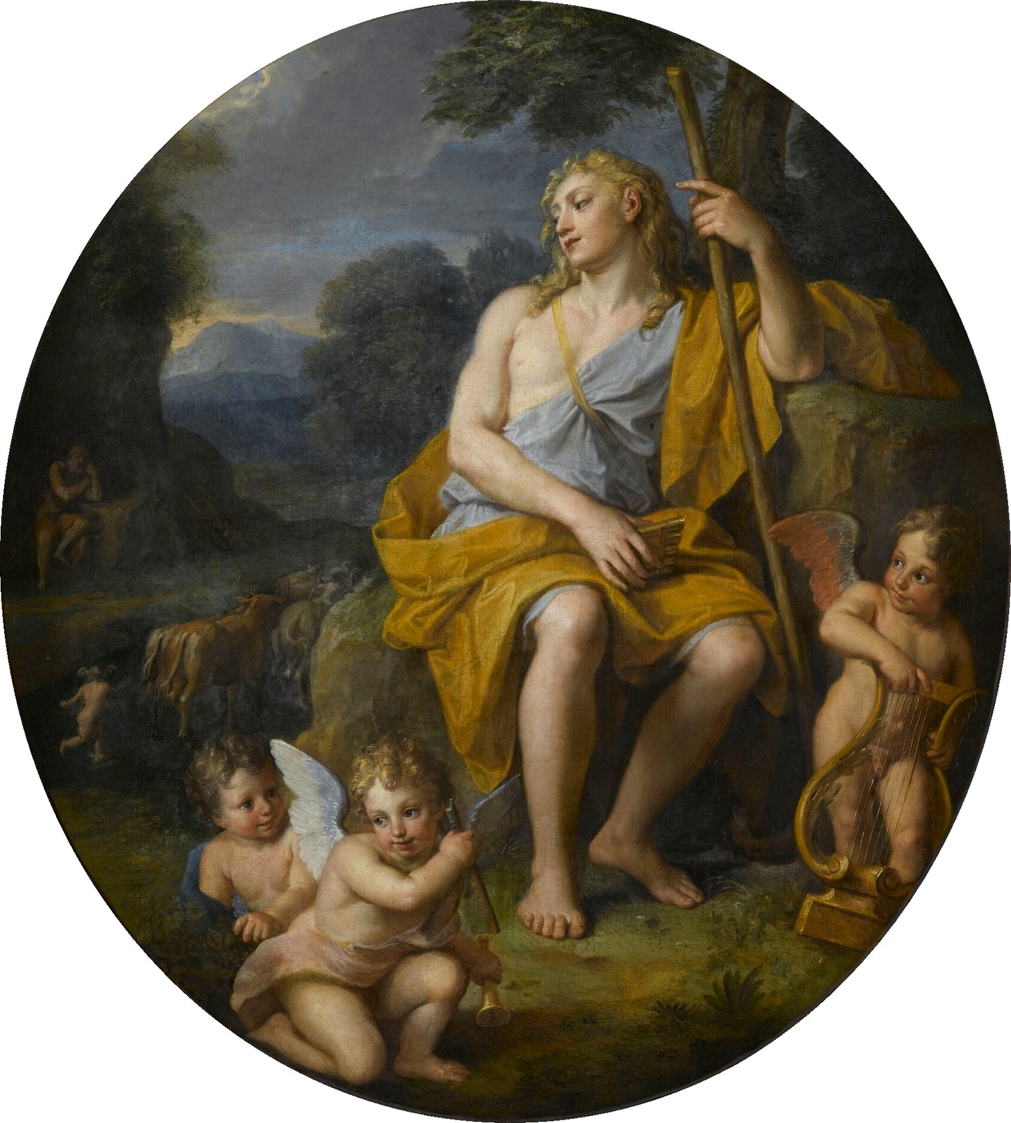 Story of Apollo - Apollo Guarding the Herds of Admetus, vintage artwork by Noël Coypel I, 12x8" (A4) Poster