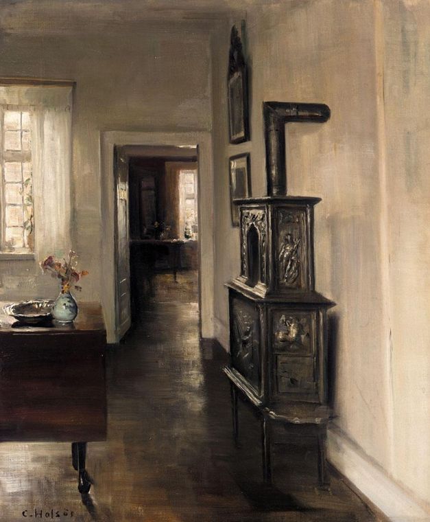 Interior with a Stove, vintage artwork by Carl Vilhelm Holsøe, 12x8" (A4) Poster