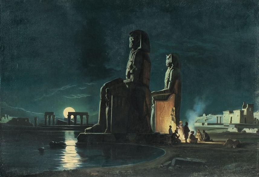 The Memnons in the Theban Plain by  Moonlight, vintage artwork by Carl Friedrich Heinrich Werner, A3 (16x12") Poster Print