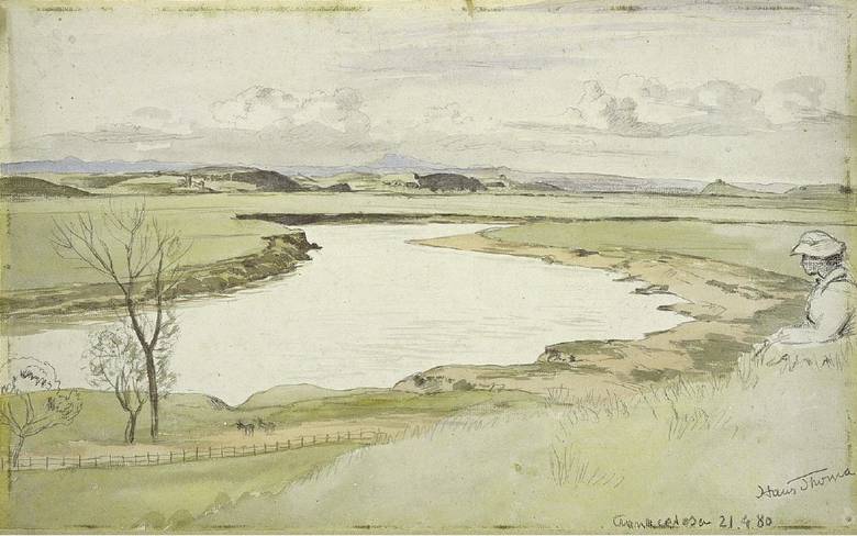 Campagne landscape, vintage artwork by Hans Thoma, 12x8" (A4) Poster