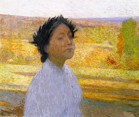 Bust of a Girl with a Laurel Wreath, vintage artwork by Henri Martin, 12x8" (A4) Poster