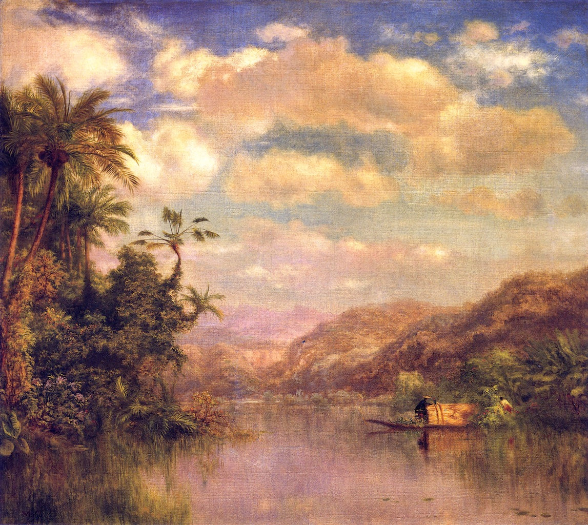 Gathering Plantains, Guayaquil Ecuador, vintage artwork by Louis Remy Mignot, 12x8" (A4) Poster