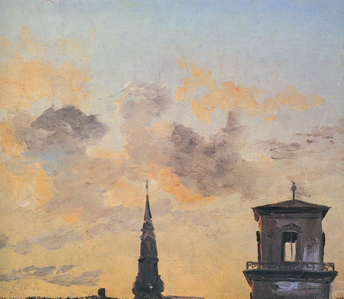 Two Belfries at Sunset, Copenhagen, vintage artwork by Johan Christian Claussen Dahl, A3 (16x12") Poster Print