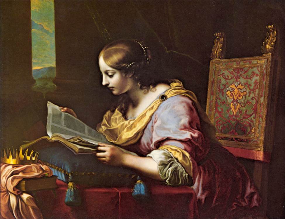 Saint Catherine Reading a Book, vintage artwork by Carlo Dolci, 12x8" (A4) Poster