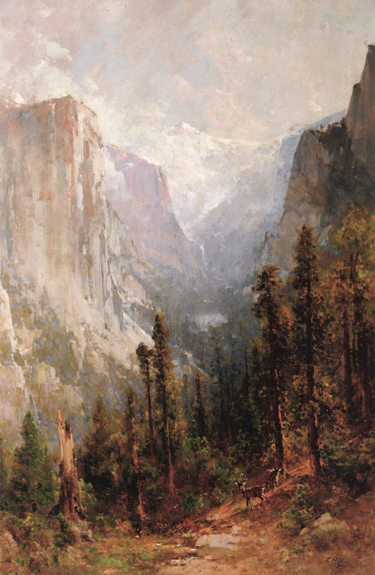 El Capitan with Clouds Rest beyond, Yosemite, vintage artwork by Thomas Hill, 12x8" (A4) Poster