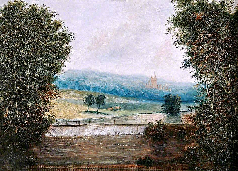 Costessey Weir, Norfolk, with View of Costessey Hall, vintage artwork by William Philip Barnes Freeman, A3 (16x12") Poster Print