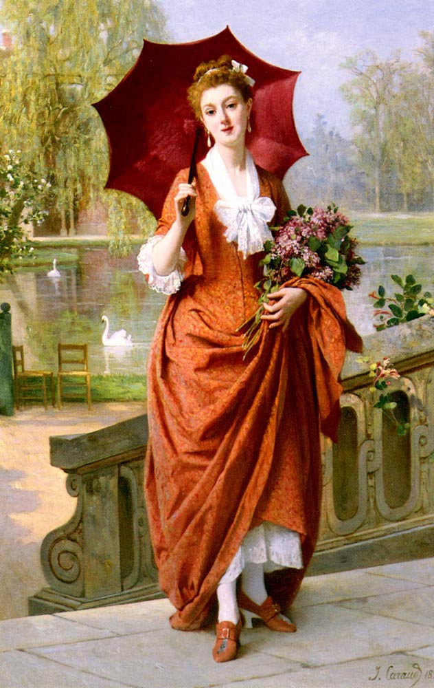 The Red Parasol, vintage artwork by Joseph Caraud, A3 (16x12") Poster Print