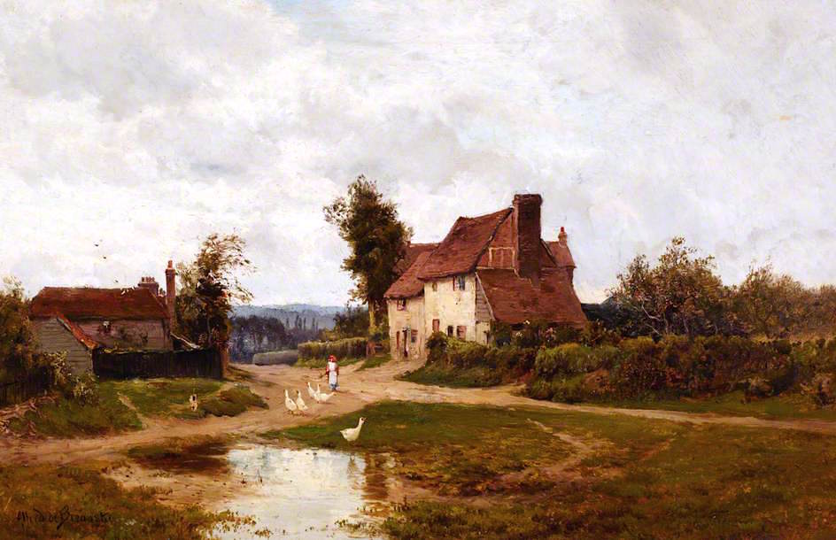 In Orpington Village, Kent, vintage artwork by Alfred de Breanski, Sr., 12x8" (A4) Poster