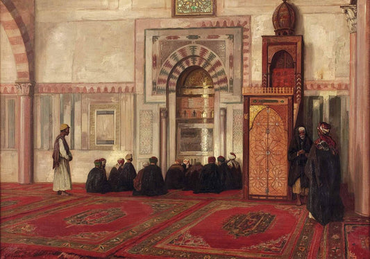 In Mosque Ibrahim Agha, Cairo, vintage artwork by Georg Macco, 12x8" (A4) Poster