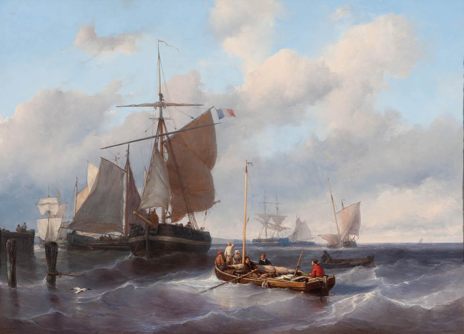 Dutch Men-of-War with Fishing Boats, vintage artwork by Johan Hendrik Louis Meijer, A3 (16x12") Poster Print