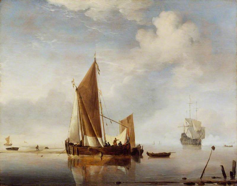 Calm:  Fishing Boat at Anchor, vintage artwork by Willem van de Velde the Younger, 12x8" (A4) Poster