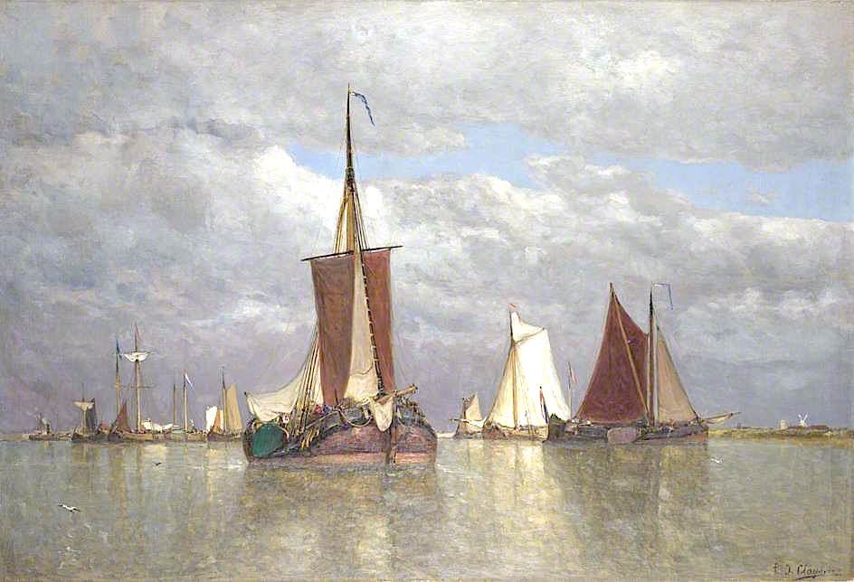 Ships lying near Dordrecht, vintage artwork by Paul Jean Clays, A3 (16x12") Poster Print