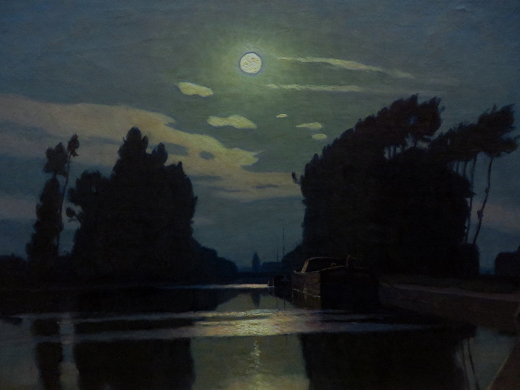 Moonrise above the Canal, vintage artwork by Charles Guilloux, 12x8" (A4) Poster