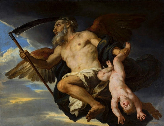 Chronos and his child, vintage artwork by Giovanni Francesco Romanelli, 12x8" (A4) Poster