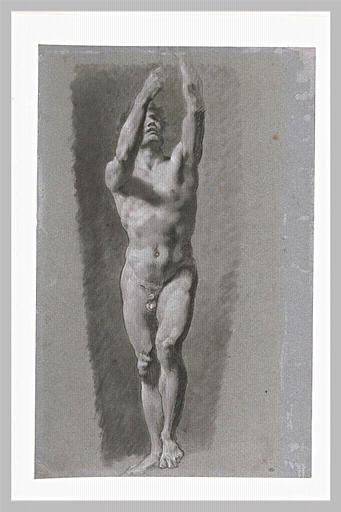 Etude d'homme de face, les bras leves, vintage artwork by Pierre-Paul Prud'hon, 12x8" (A4) Poster