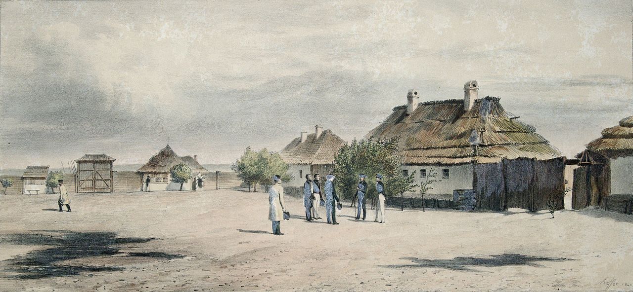 Cour generale de la quarantaine de Skoulani — Bessarabia, Moldavia, vintage artwork by Auguste Raffet, A3 (16x12") Poster Print