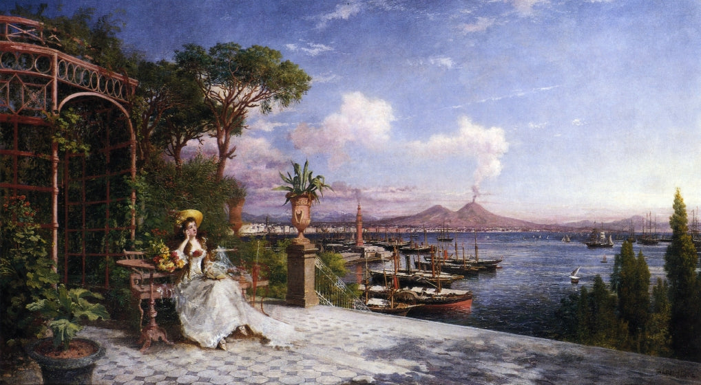 Lost in Reverie by  The Bay of Naples, vintage artwork by Giuseppe Castiglione, 12x8" (A4) Poster