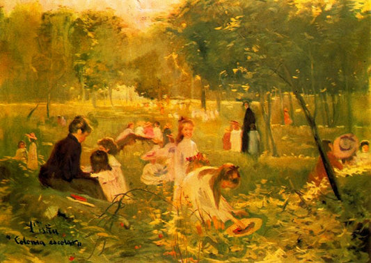 L´estiu Colónia escolar, vintage artwork by Joaquin Mir  Trinxet, 12x8" (A4) Poster
