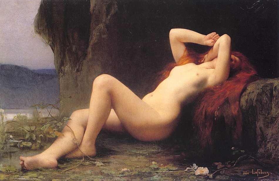 Mary Magdalen in the Grotto, vintage artwork by Jules Joseph Lefebvre, 12x8" (A4) Poster