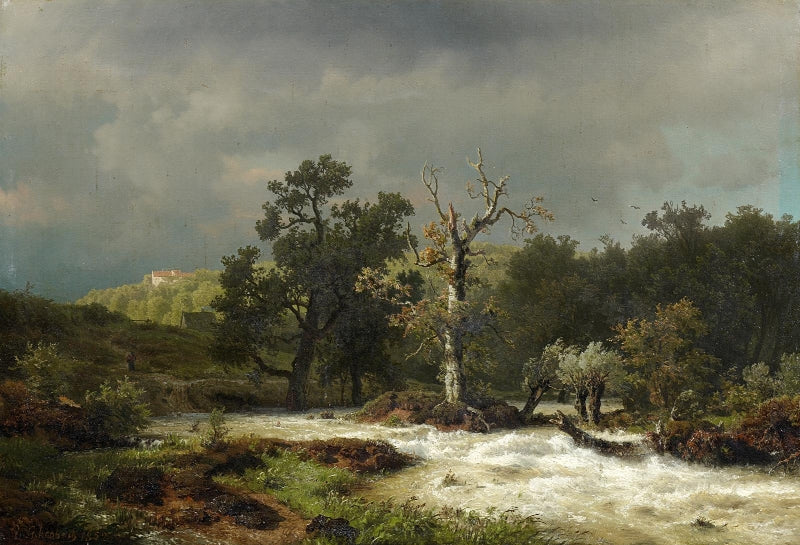 Course of a River in Hesse, before the Tempest, vintage artwork by Andreas Achenbach, A3 (16x12") Poster Print