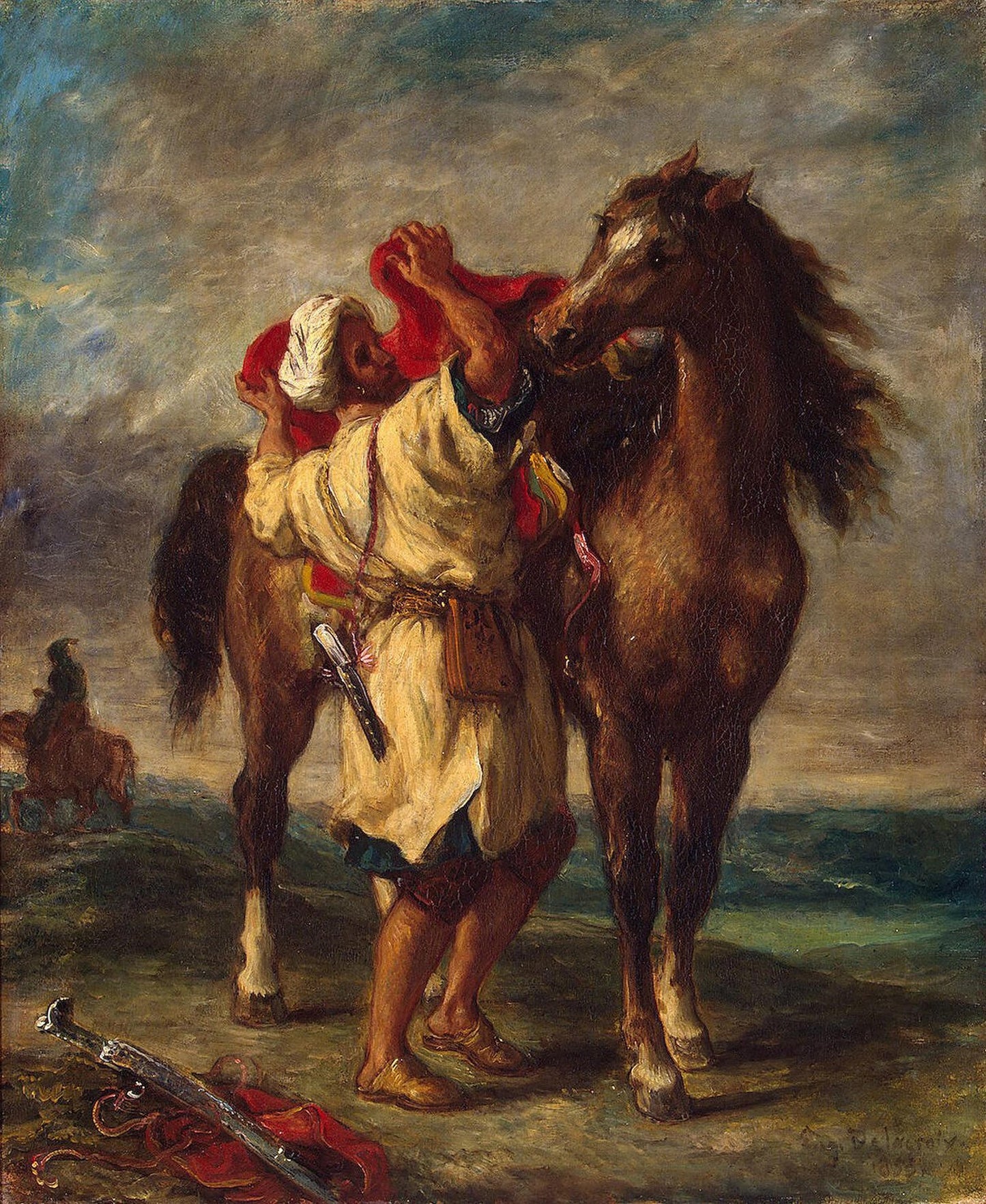 Arab Saddling his Horse, vintage artwork by Eugène Delacroix, A3 (16x12") Poster Print