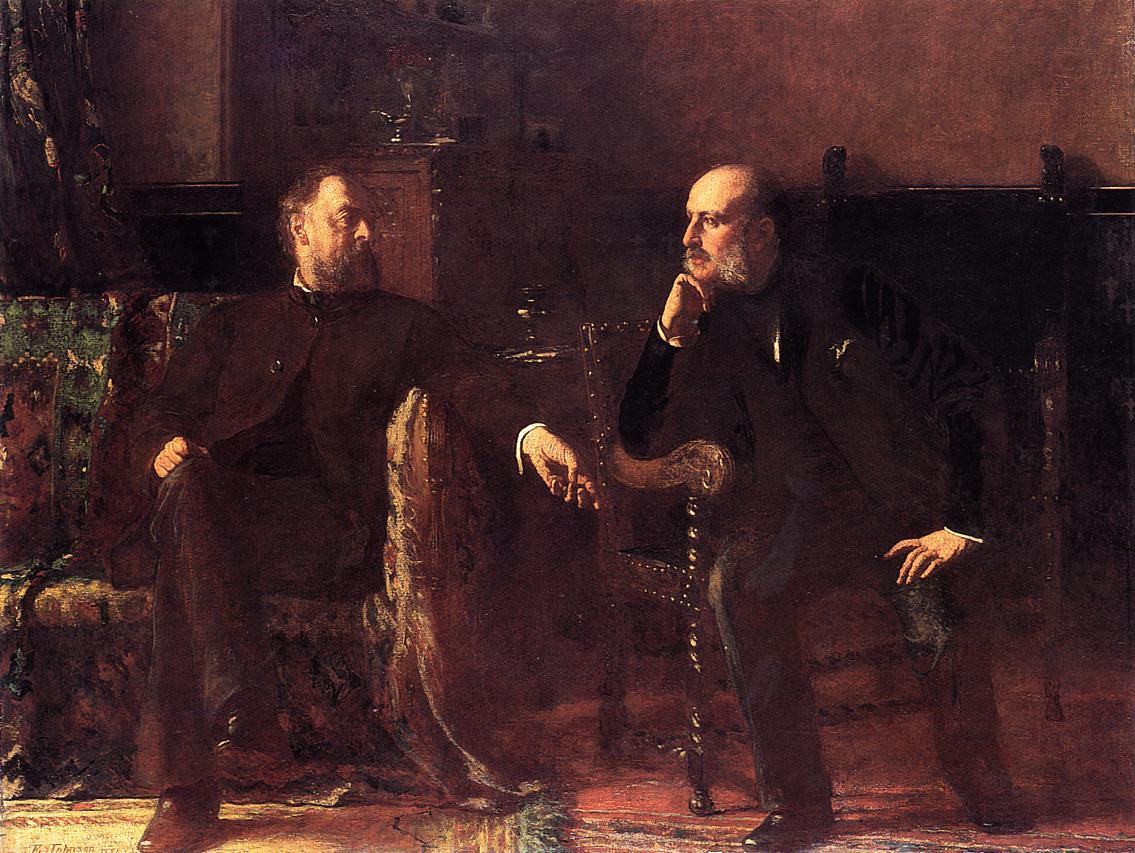 The Funding Bill - Portrait of Two Men, vintage artwork by Eastman Johnson, 12x8" (A4) Poster