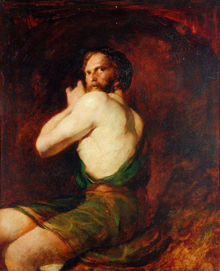 Figure of a Seated Man, vintage artwork by William Etty, A3 (16x12") Poster Print