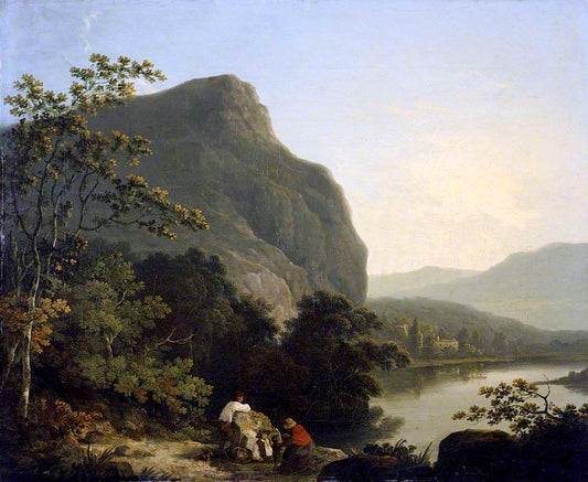 Classical Italianate Landscape with a Lake, vintage artwork by Richard Corbould, 12x8" (A4) Poster