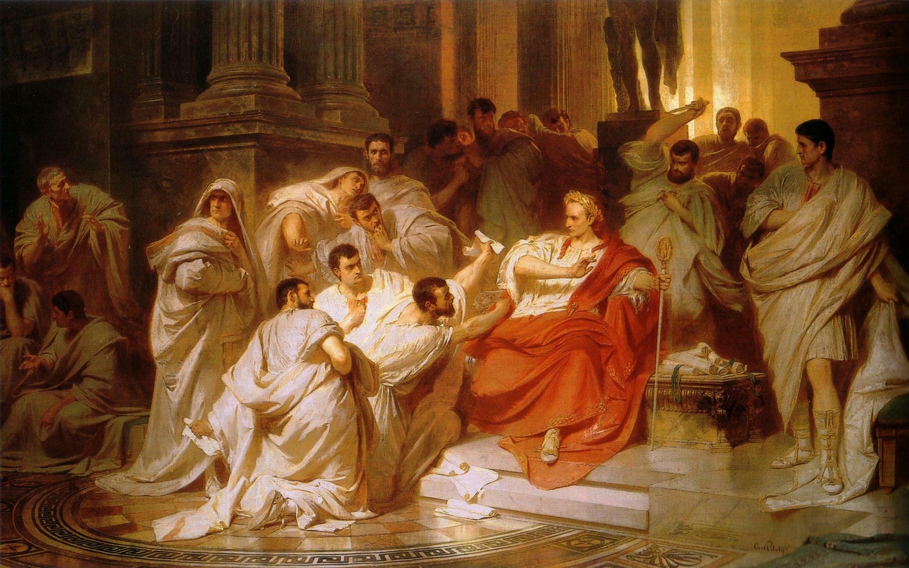 The Murder of Caesar, vintage artwork by Carl Theodor von Piloty, 12x8" (A4) Poster