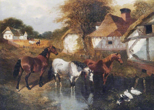 Horses in a Corner of a Farm, vintage artwork by John Frederick Herring, Sr, A3 (16x12") Poster Print
