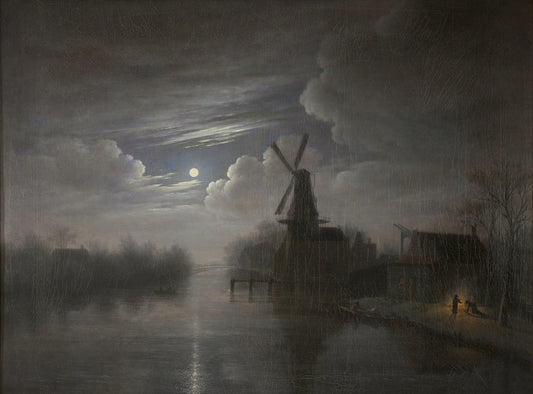 View along the Spaarne at Haarlem in Moonlight, vintage artwork by Gerrit Jan Michaëlis, 12x8" (A4) Poster