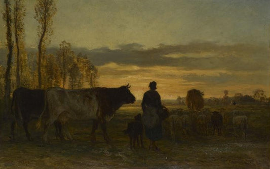 Le retour du troupeau, le soir (Return of the Herd in the Evening), vintage artwork by Constant Troyon, A3 (16x12") Poster Print