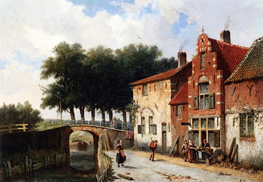 A Vegetable Seller along a Dutch Canal, vintage artwork by Adrianus Eversen, A3 (16x12") Poster Print