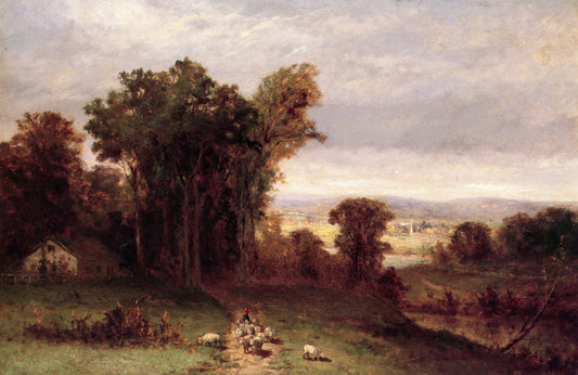 Scene along the Connecticut River, Westmoreland, vintage artwork by Edward Mitchell Bannister, 12x8" (A4) Poster