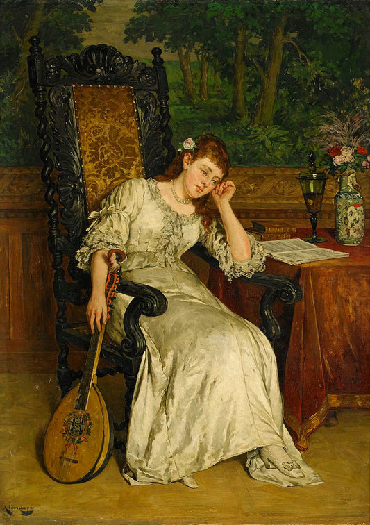 Thoughts, vintage artwork by August Jernberg, 12x8" (A4) Poster