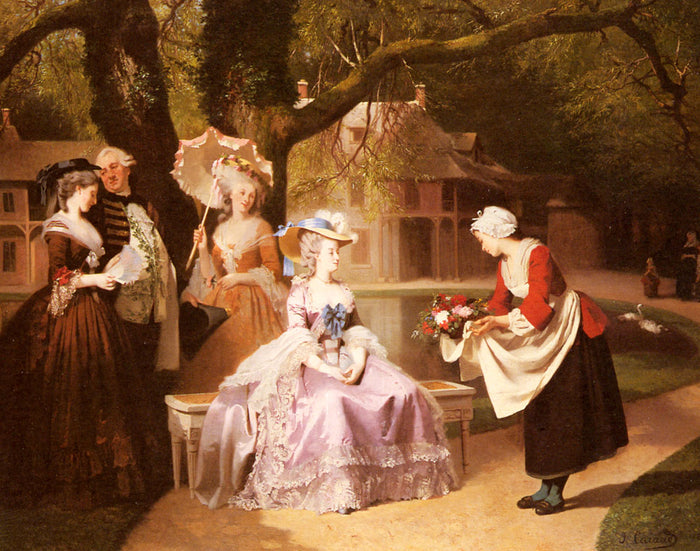 Marie Antoinette And Louis XVI in the Garden, vintage artwork by Joseph Caraud, A3 (16x12