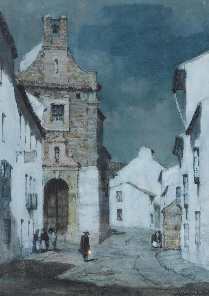 An Evening Street Scene, Spain by Albert Moulton Foweraker,16x12(A3) Poster