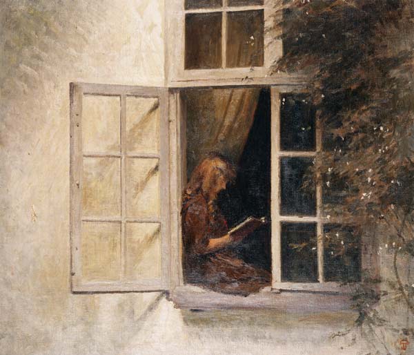Girl Reading at the Window by Peter Ilsted,A3(16x12")Poster