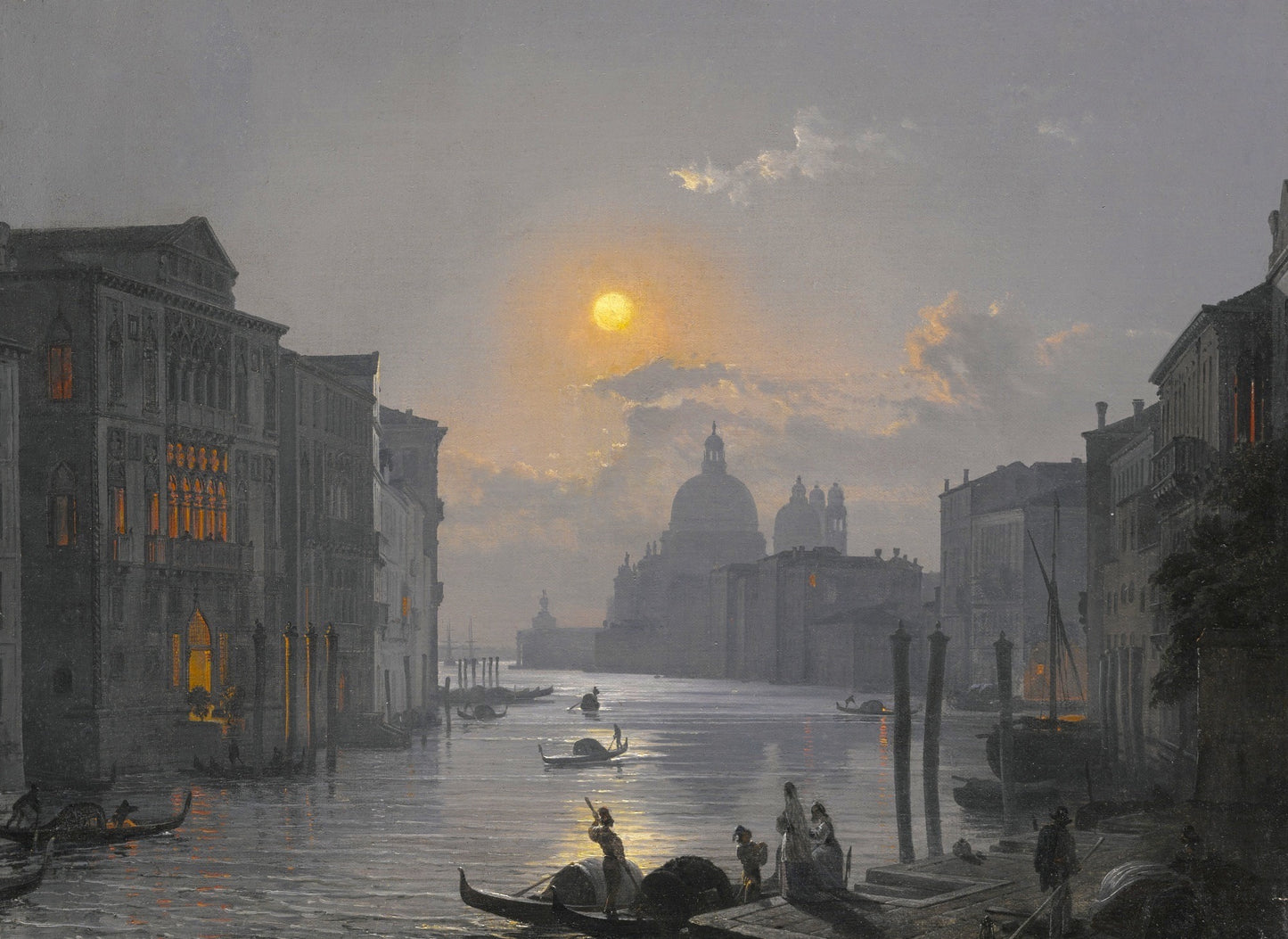Venice, a view of The Grand Canal with The Palazzo Cavalli-Franchetti and Santa Maria Della Salute, vintage artwork by Friedrich Nerly the Elder, A3 (16x12") Poster Print
