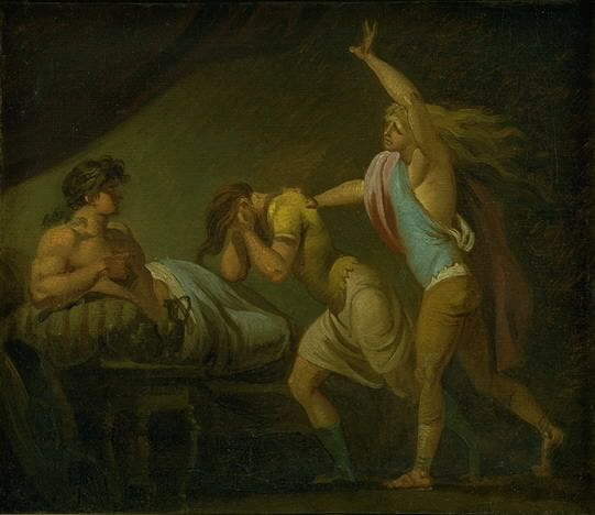 Two Young Men Confessing to Alexander the Great their Conspiracy against Him, vintage artwork by Nicolai Abraham Abildgaard, 12x8" (A4) Poster