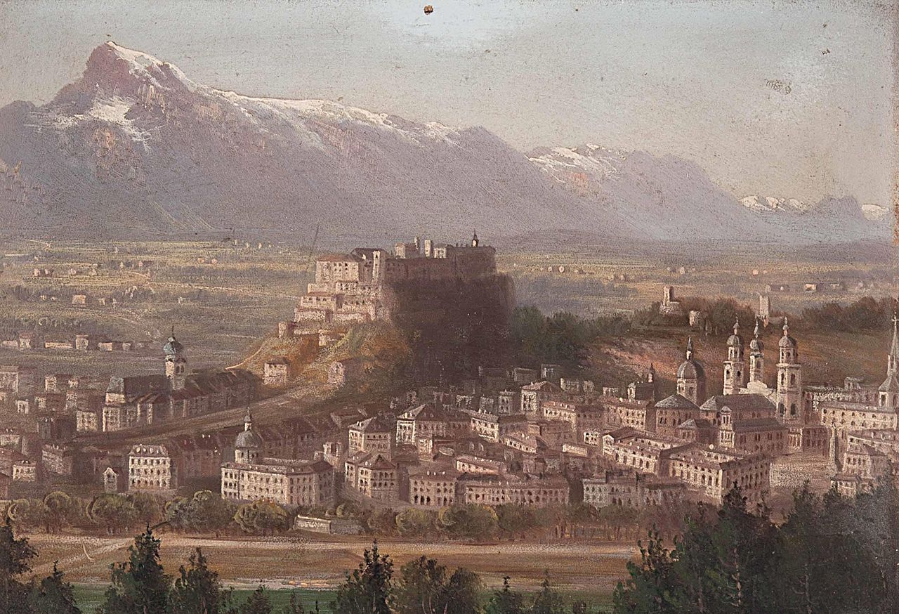 View of Salzburg, vintage artwork by Hubert Sattler, A3 (16x12") Poster Print