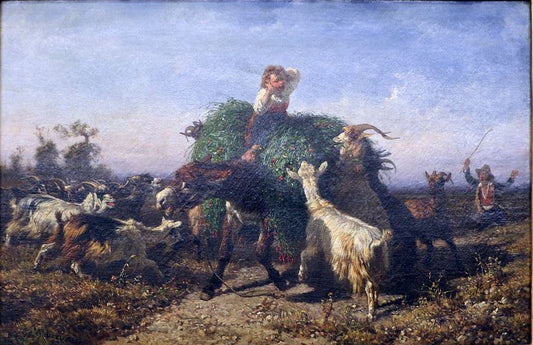 Fennel Cart attacked by  Goats, vintage artwork by Filippo Palizzi, A3 (16x12") Poster Print
