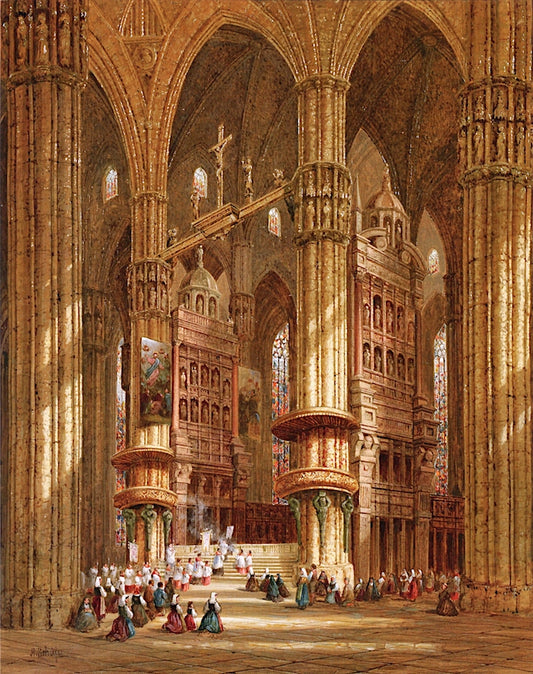 Cathedral Interior - Milan, vintage artwork by Heinrich Hermann Schafer, A3 (16x12") Poster Print