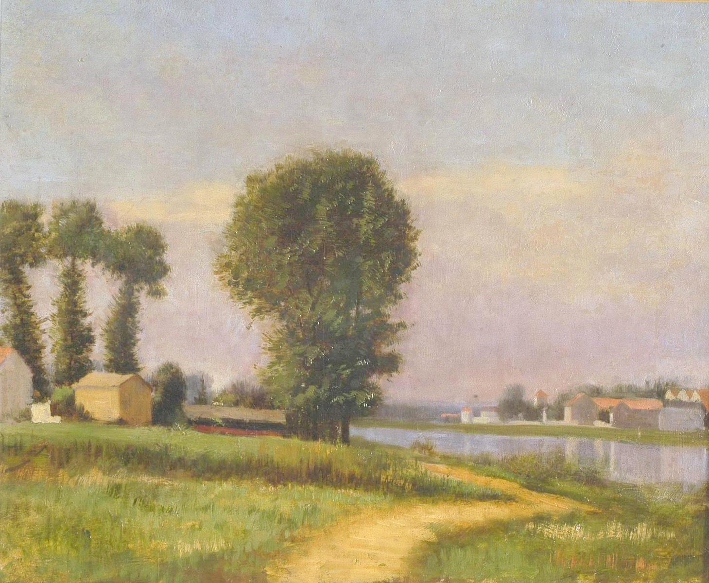 La berge du Petit-Gennevilliers et la Seine, vintage artwork by Gustave Caillebotte, 12x8" (A4) Poster