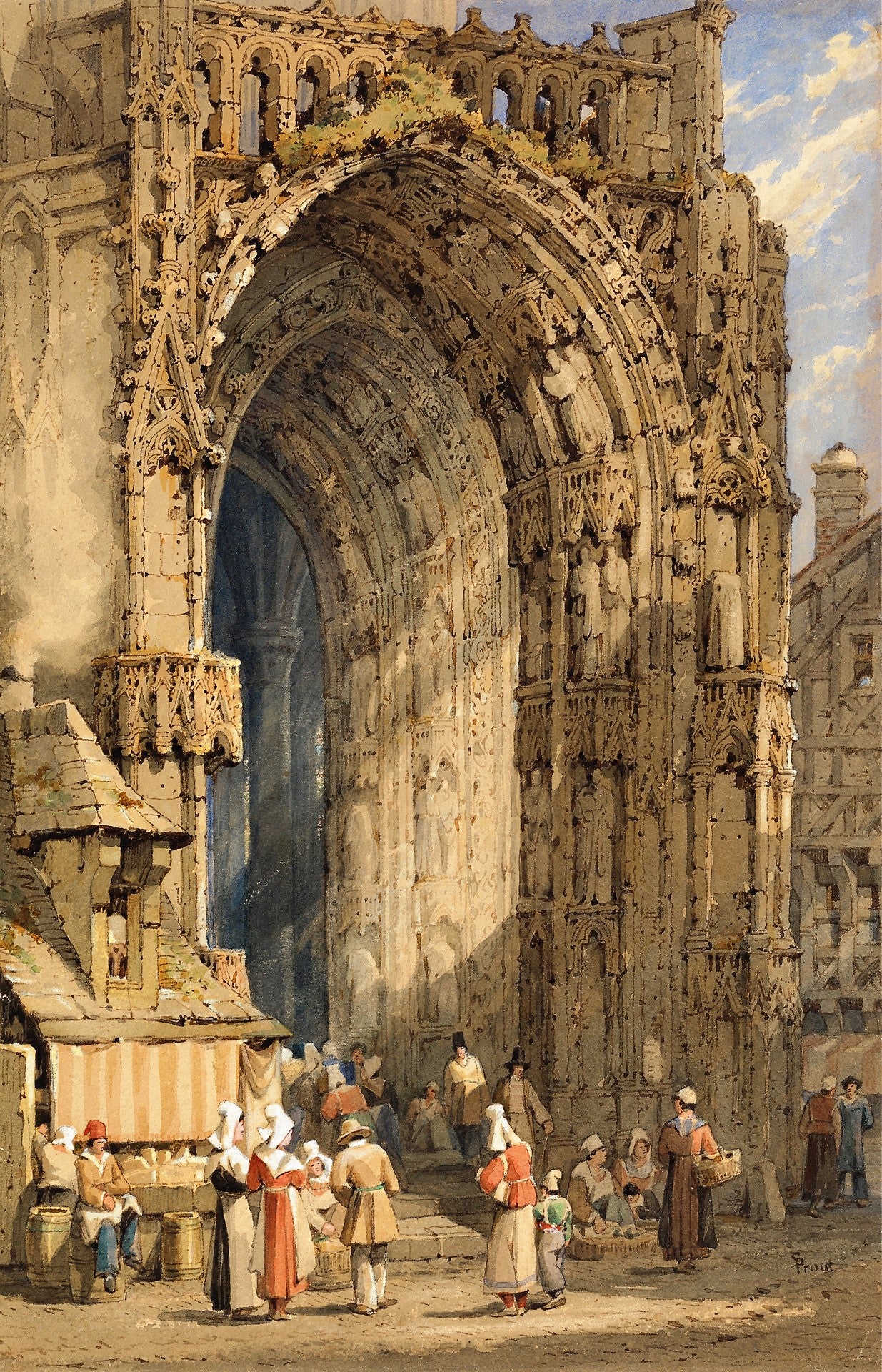 The Porch, Reims Cathedral, vintage artwork by Samuel Prout, A3 (16x12") Poster Print