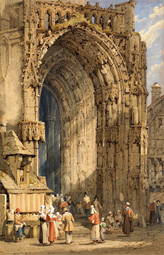 The Porch, Reims Cathedral, vintage artwork by Samuel Prout, A3 (16x12") Poster Print