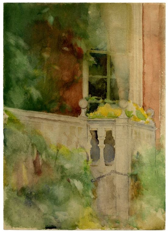 Balcony of a palace seen from below, vintage artwork by Henry Woods, 12x8" (A4) Poster