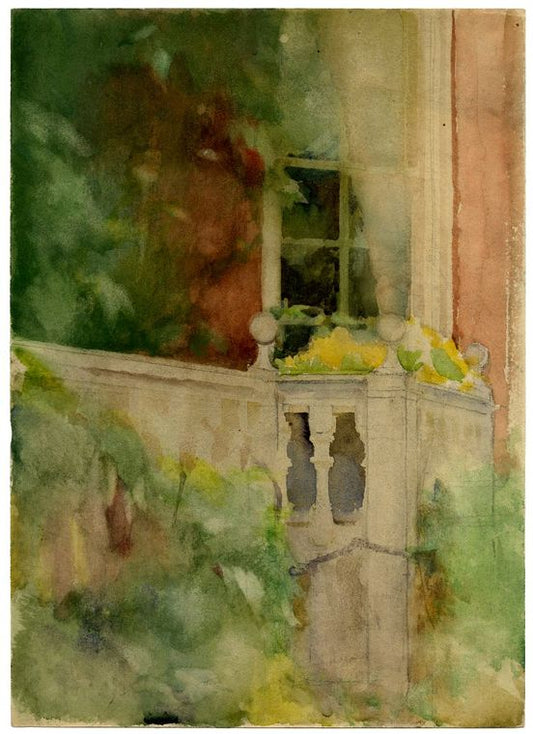 Balcony of a palace seen from below, vintage artwork by Henry Woods, 12x8" (A4) Poster