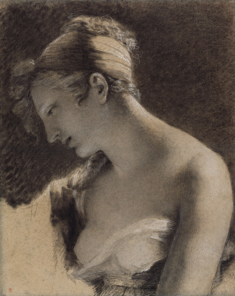Head of a Woman: Study for "The Happy Mother" (L'Heureuse mère), vintage artwork by Pierre-Paul Prud'hon, 12x8" (A4) Poster