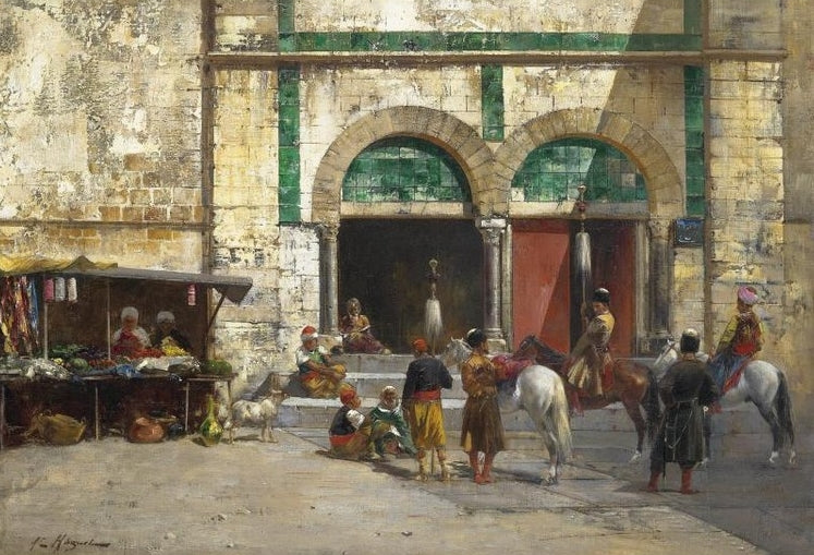Outside the Mosque, vintage artwork by Victor Huguet, 12x8" (A4) Poster